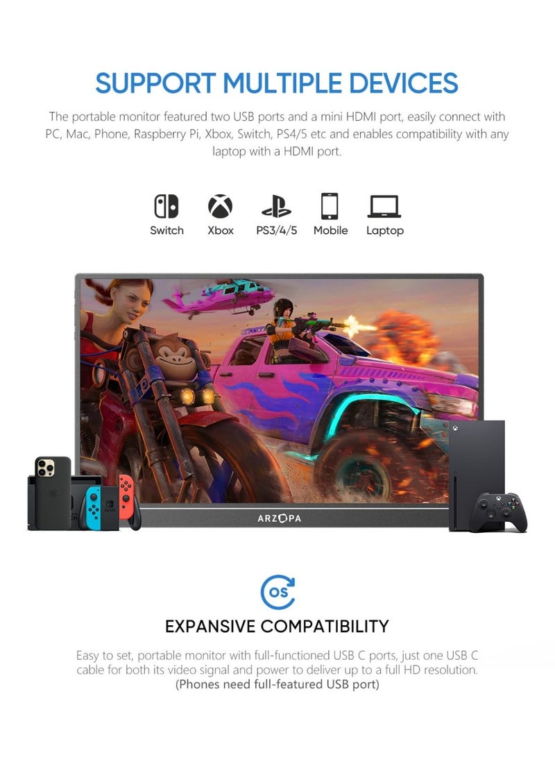 ARZOPA 16.1'' 144Hz Portable Gaming Monitor, 65% sRGB 1080P FHD Kickstand Portable Monitor with HDR, Ultra Slim, Eye Care, External Second Screen for Laptop, PC, PS5, Mac, Xbox - Image 5